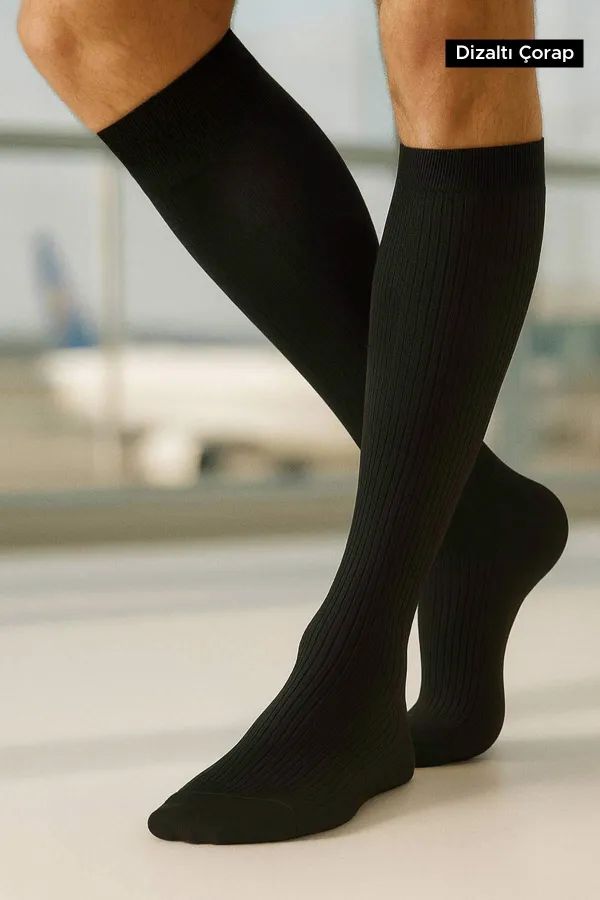 Mısırlı Unisex Mikrofiber Özel Sıkılaştırıcı Teknolojiyle Uçuş Ve Pilot Çorabı Siyah