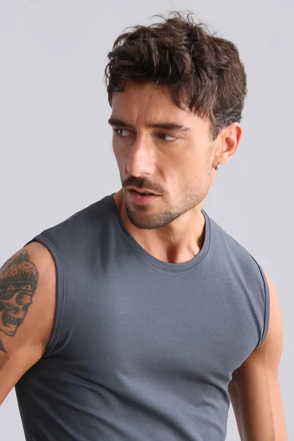 Mısırlı BAMBU HERCULES Slim Fit Bisiklet Yaka Sporcu Atlet / T-Shirt Antrasit