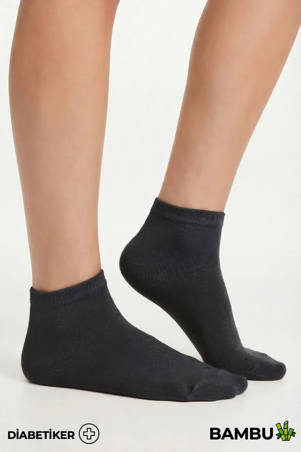 Unisex Bambu Diyabetik Sneaker Çorap Antrasit