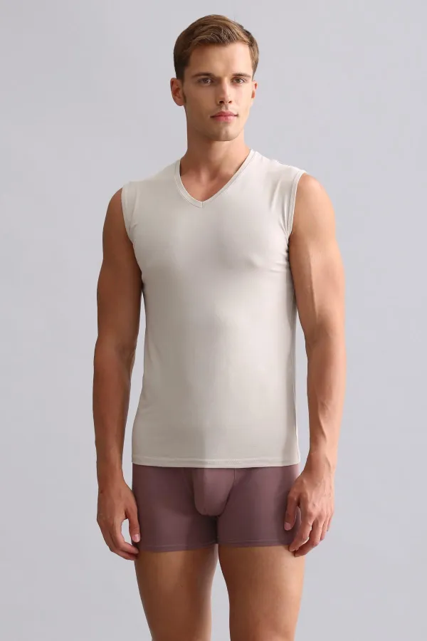 Mısırlı BAMBOO HERCULES Slim Fit V-Neck Athletic Tank Top/T-Shirt Earth Beige