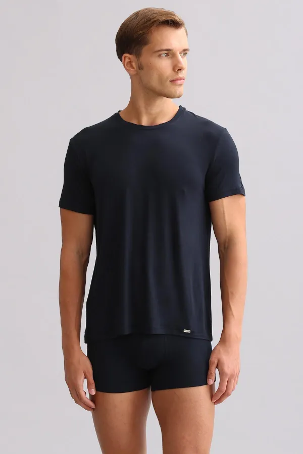 Mısırlı ORGANIC Pamuklu ZEUS LUXURY Regular Fit Bisiklet Yaka Fanila / T-Shirt Lacivert