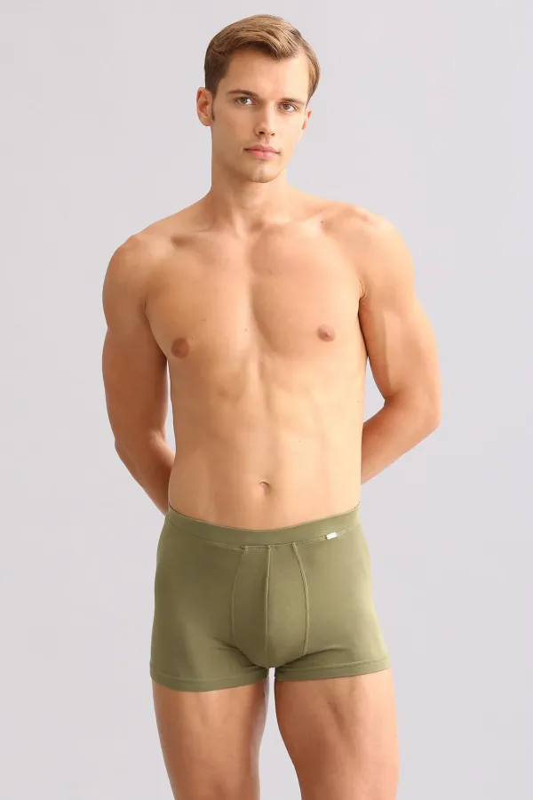 ZEUS LUXURY Regular Fit Boxer Shorts with Metal Emblem, Mısırlı ORGANIC Cotton, Khaki Olive