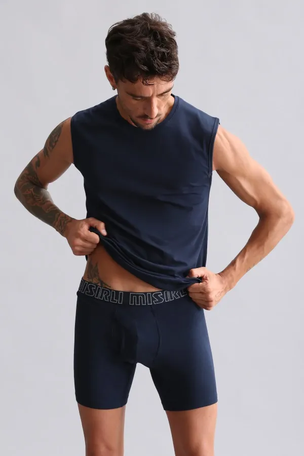 Mısırlı BAMBOO HERCULES Slim Fit Crew Neck Athletic Tank Top/T-Shirt Navy Blue