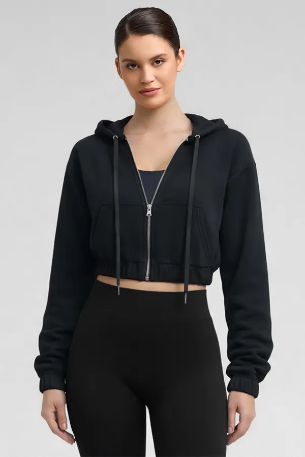 Mısırlı Women's Modal Zip-Up Crop Sweatshirt Athracite