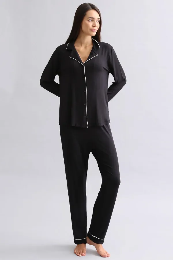 Mısırlı Kadın Modal Uzun Kollu Gömlek Siyah