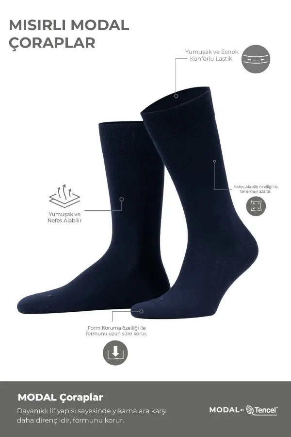 Mısırlı Men's Modal Ergonomic Single Socket Socks Navy Blue