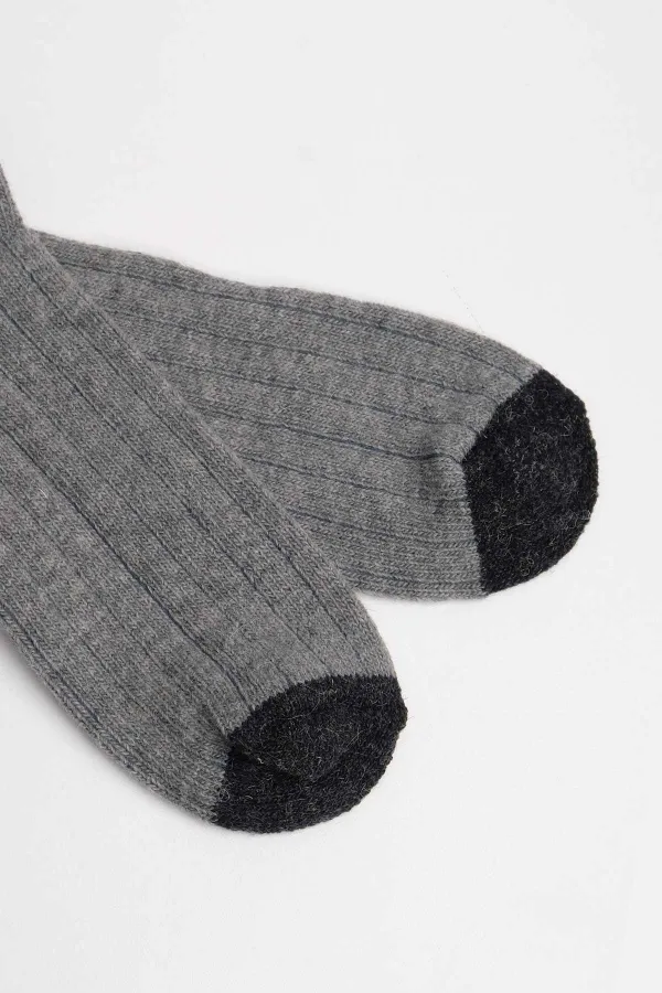 Mısırlı Unisex Alpaka Yünü Kışlık Çemberli Tekli Soket Çorap Gri