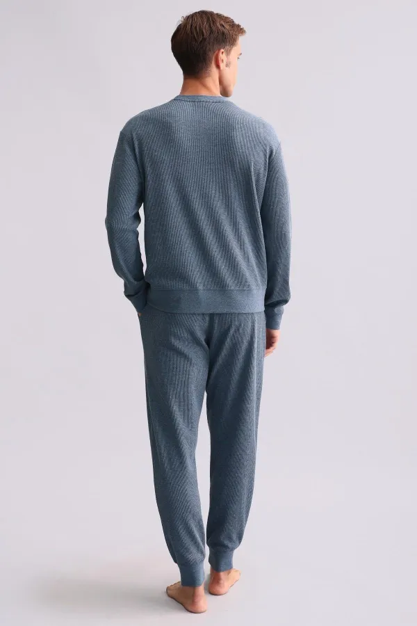Mısırlı Erkek Pamuklu Uzun Kollu Pijama Takımı İndigo