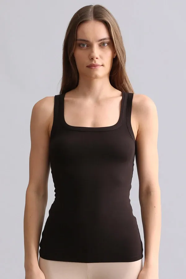 Mısırlı Modal By TENCEL U HELEN Thick Strap Long T-Shirt / Tank Top Brown