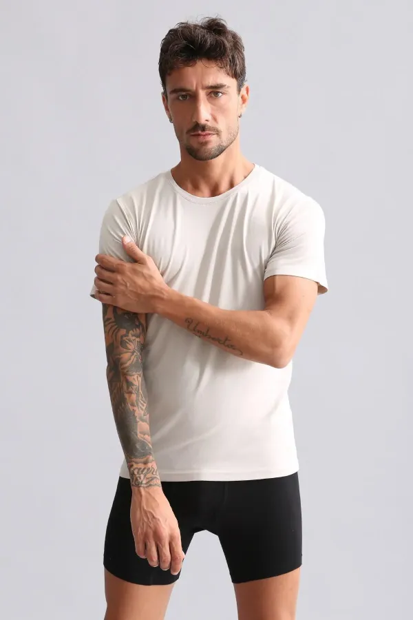 Débardeur/T-shirt à col rond slim fit HERCULES en modal égyptien TENCEL, beige terre