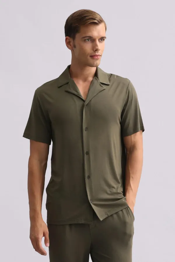 Chemise égyptienne pour homme en modal à manches courtes kaki