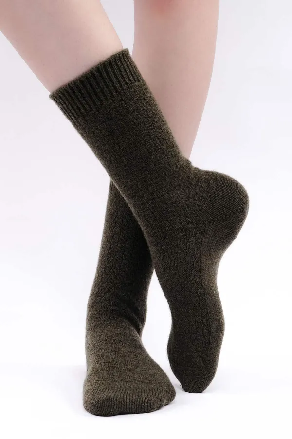 Chaussettes simples en laine de mouton égyptienne pour femmes, kaki