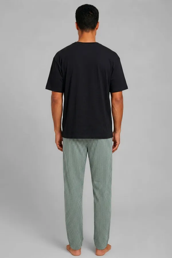Egyptian Men's Cotton Striped Pajama Set Black-Green