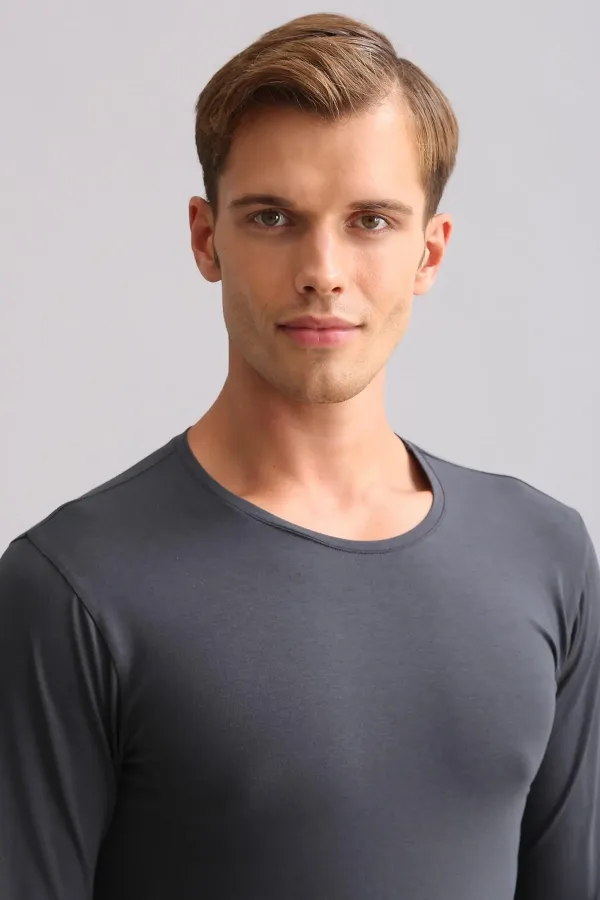Mısırlı Modal By TENCEL HERCULES Slim Fit Crew Neck Long Sleeve Undershirt / T-Shirt Anthracite