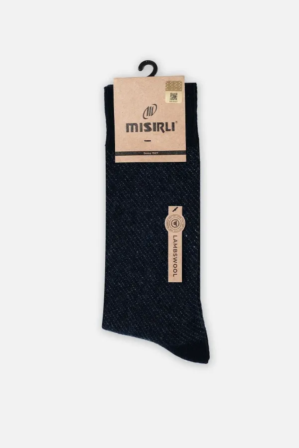 Mısırlı Erkek Kuzu Yünü (Lambswool) Tekli Soket Çorap Lacivert