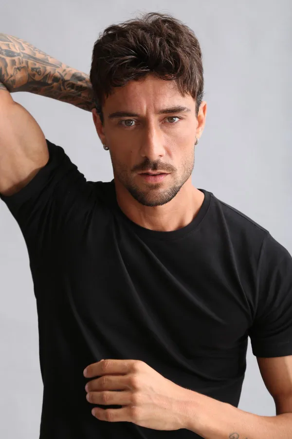 Mısırlı BAMBU HERCULES Slim Fit Bisiklet Yaka Fanila / T-Shirt Siyah