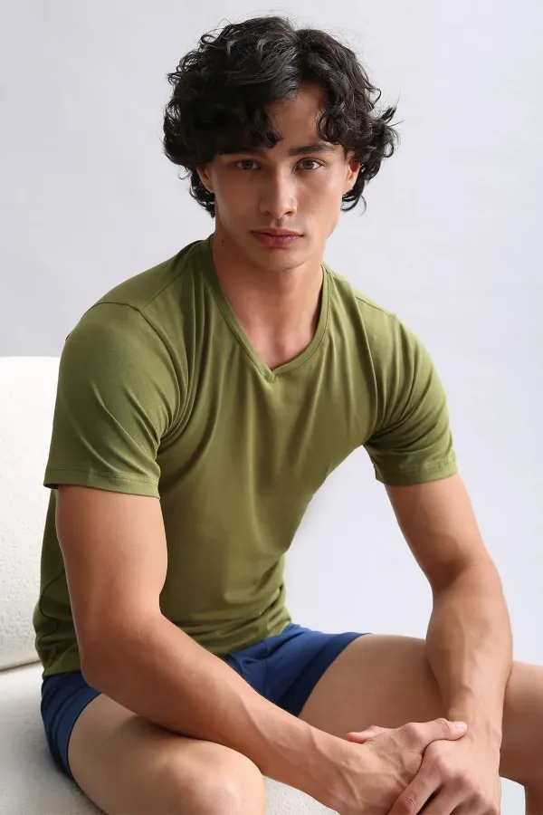 Mısırlı ORGANIC Cotton HERCULES Slim Fit V-Neck Undershirt/T-Shirt Khaki