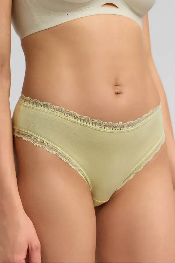 Mısırlı Modal Dantelli Cheeky Külot AÇIK SARI