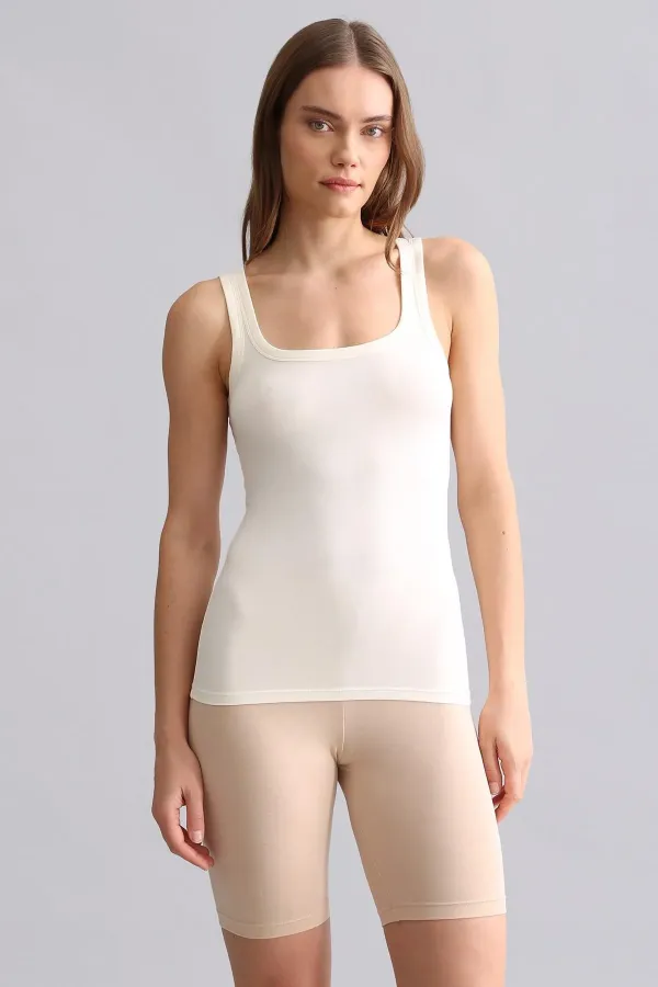 Mısırlı Modal By TENCEL U HELEN Thick Strap Long T-Shirt / Tank Top Ecru