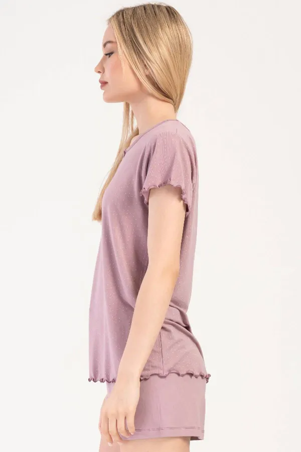 Mısırlı Kadın Viskon Kısa Kollu Şort Pijama Takımı Pembe