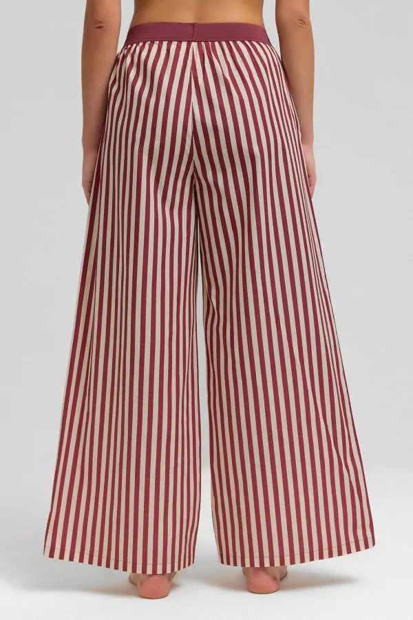 Women's Cotton Poplin Pleated Trousers Burgundy-Pink