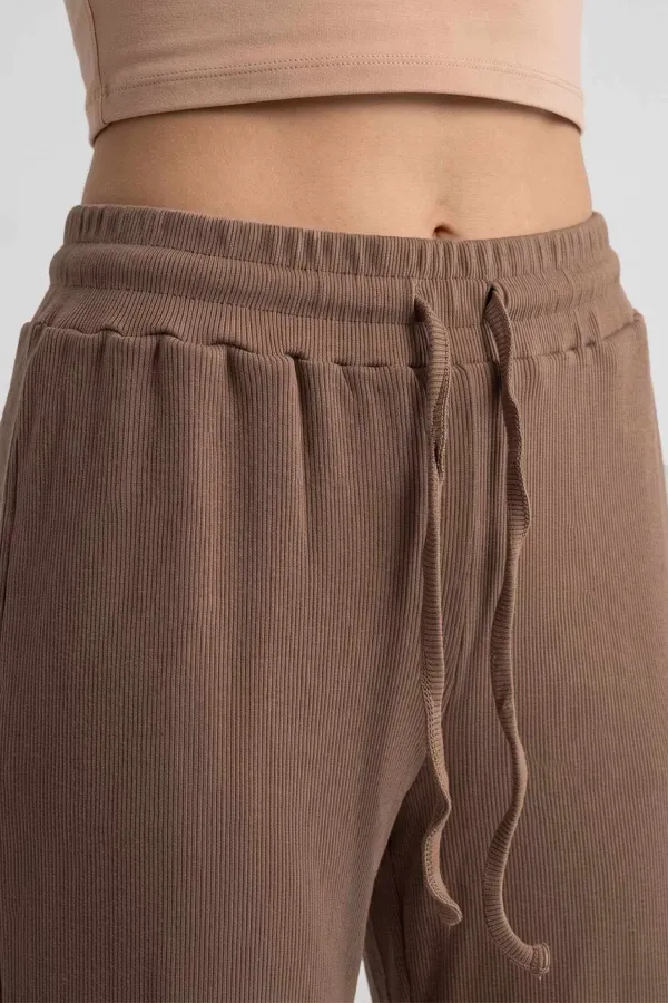 Mısırlı Kadın Modal Pamuk Karışımlı Beli Lastikli Pijama Açık Kahverengi