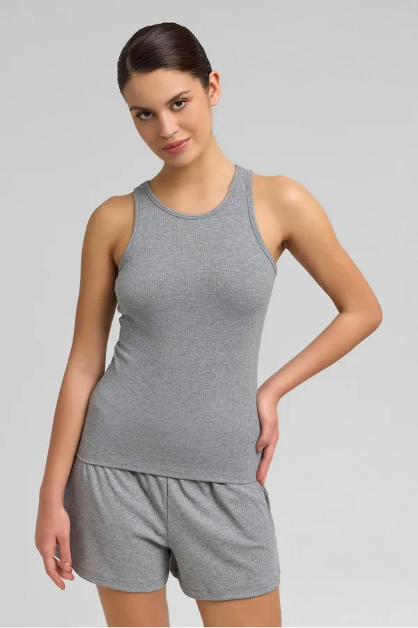 Débardeur camisole pour femme égyptienne, gris chiné