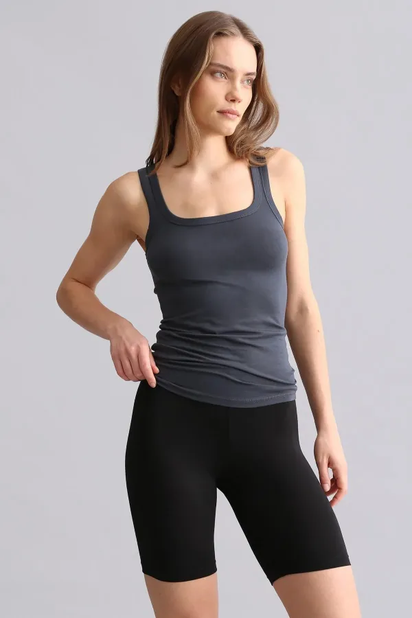 T-shirt/débardeur long à bretelles épaisses en modal égyptien TENCEL U HELEN, anthracite