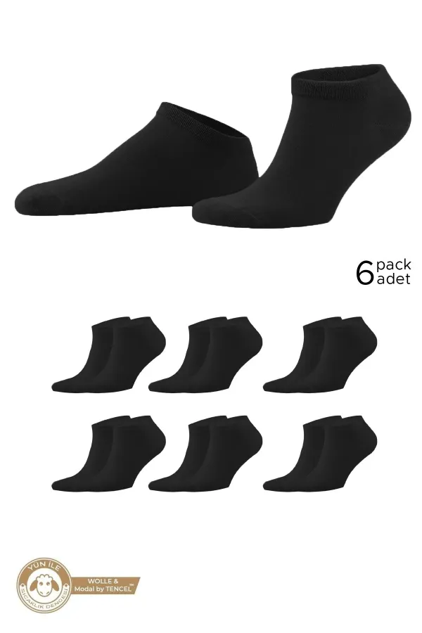 Egyptian Unisex Modal By Tencel & Wool Blend 6 Pairs Ankle Socks Black