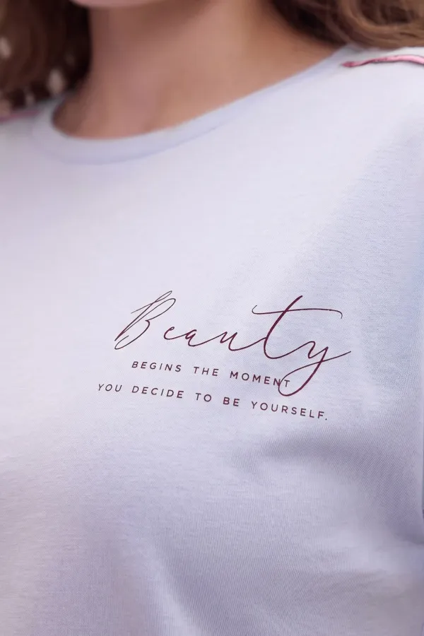 Mısırlı Kadın Pamuk Kısa Kol Pijama Takım Beyaz/Şal Desen