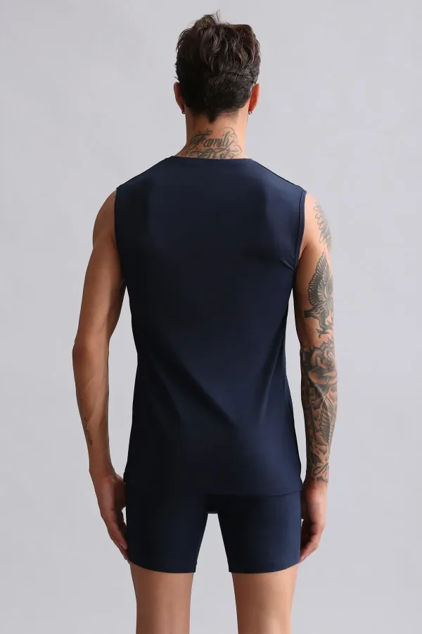 Mısırlı BAMBOO HERCULES Slim Fit Crew Neck Athletic Tank Top/T-Shirt Navy Blue