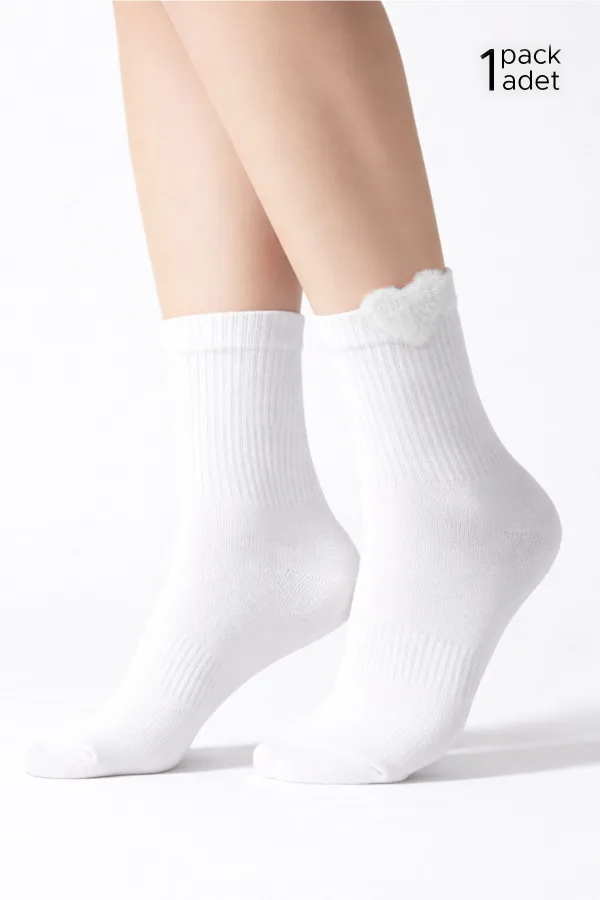 Women's Cotton Heart Patterned Short Ankle Socks, 4 Pairs, White