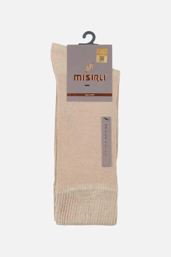 Mısırlı Erkek Modal Tekli DİABETİKER Lastiksiz Uzun Soket Çorap Bej