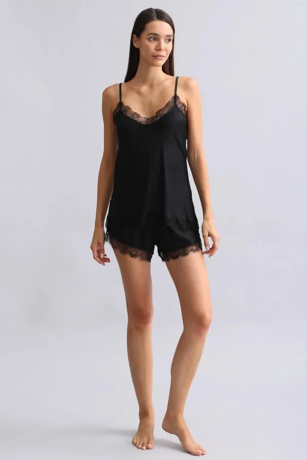 Mısırlı Kadın Bambu Şort Takımı Siyah