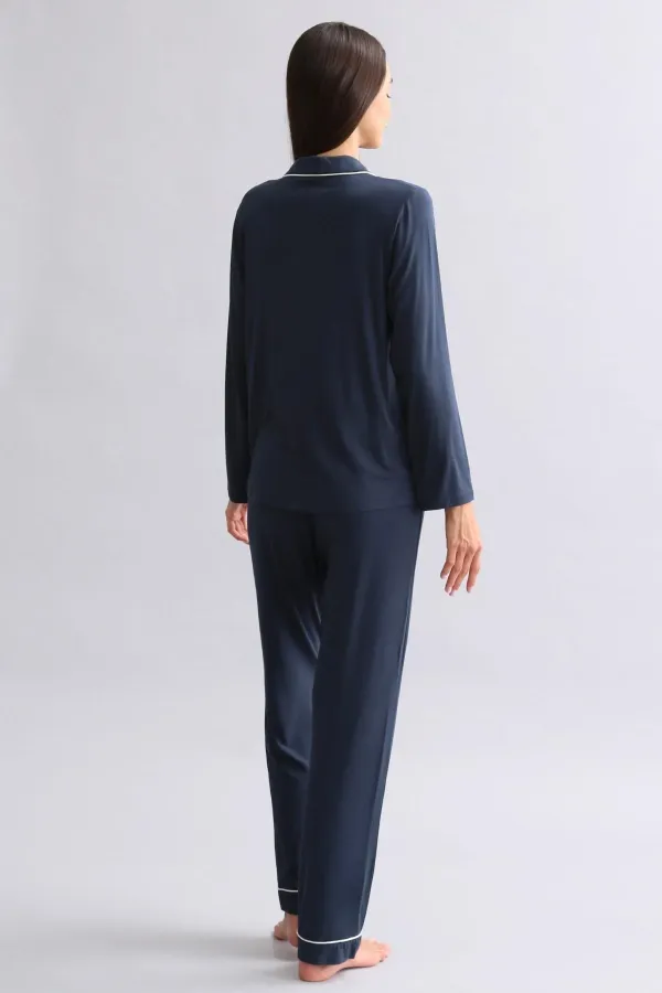 Mısırlı Kadın Modal Uzun Kollu Gömlek Gece Mavisi