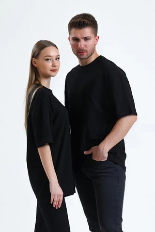 Mısırlı Unisex Pamuklu Oversize Relax Fit Tişört Siyah