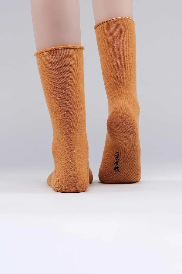 Mısırlı Kadın Organik Pamuklu Havlu Tekli Soket Çorap Hardal