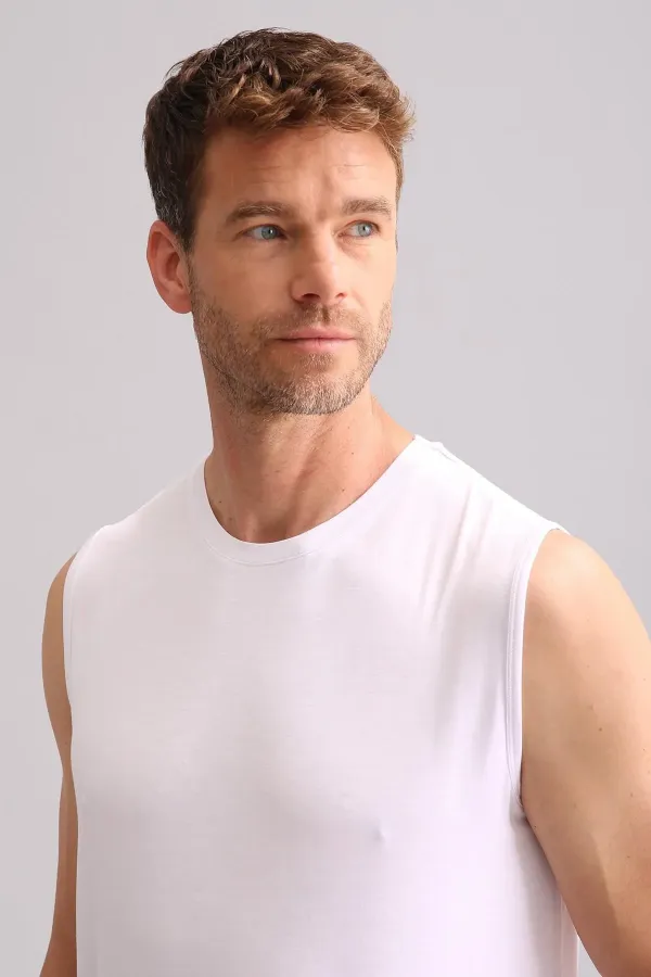 Mısırlı BAMBOO ZEUS Regular Fit Crew Neck Athletic Tank Top / T-Shirt White