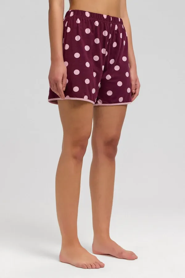 Mısırlı Kadın Modal Puantiyeli İp Askılı Şort Takımı Bordo