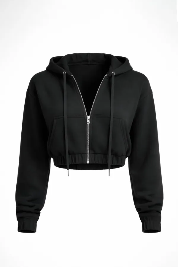 Mısırlı Women's Modal Zip-Up Crop Sweatshirt Athracite