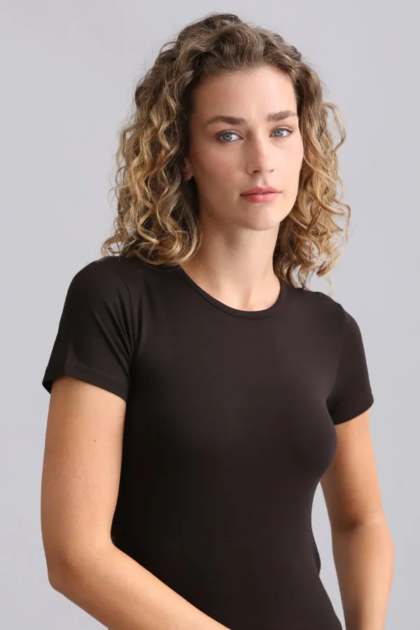 Débardeur/T-shirt à col rond en modal égyptien TENCEL VICTORIA marron