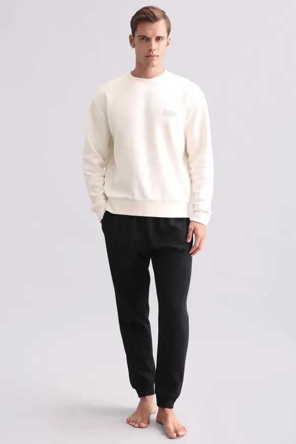 Ensemble pyjama à manches longues en coton égyptien pour homme, écru