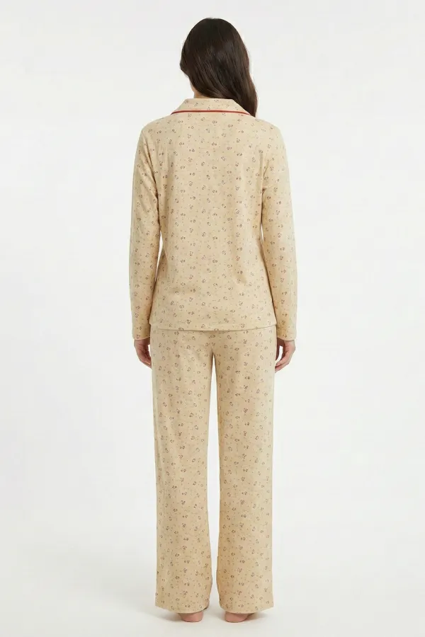 Mısırlı Kardan Adam Temalı Kadın Pijama Takım Ekru