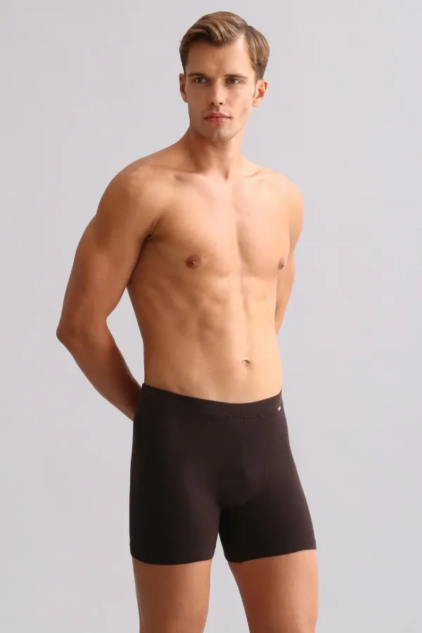 Mısırlı ORGANIC Cotton ZEUS LUXURY Regular Fit Metal Emblem Long Boxer Shorts Brown