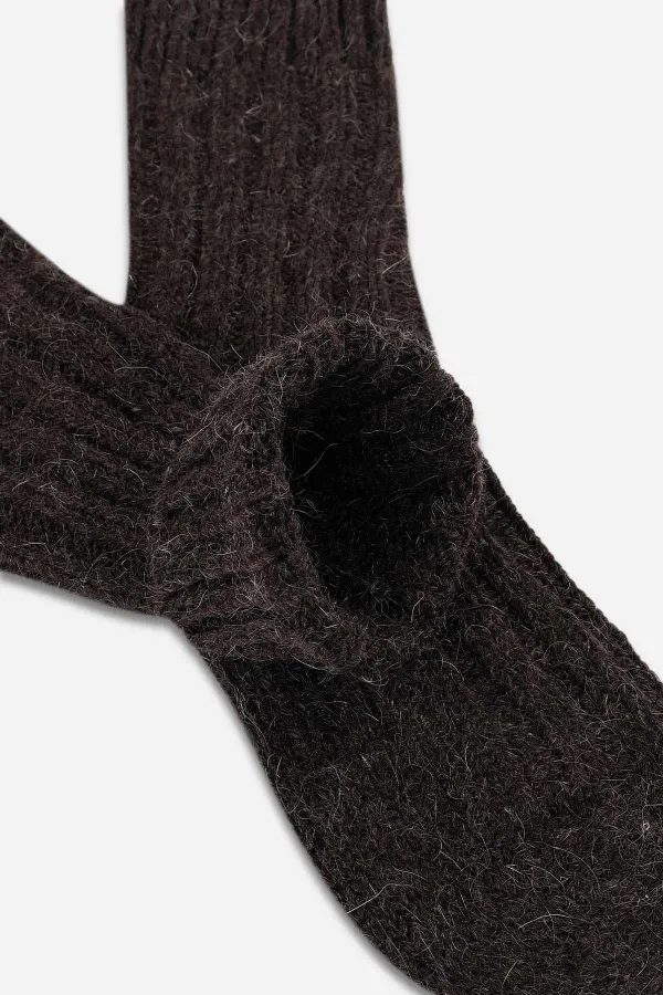 Mısırlı Unisex 5 Kat Alpaka Yünü Kışlık Tekli Soket Çorap Kahverengi