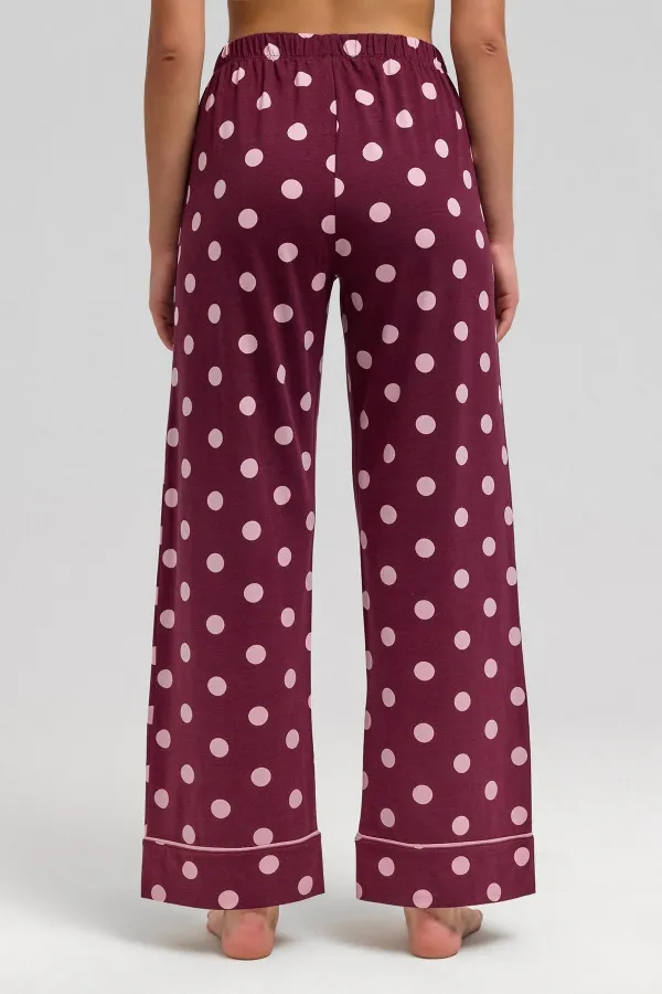 Mısırlı Women's Modal Polka Dot Pajama Set Burgundy