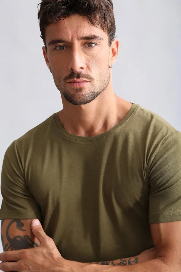 Mısırlı Modal By TENCEL HERCULES Slim Fit Bisiklet Yaka Fanila / T-Shirt Koyu Haki