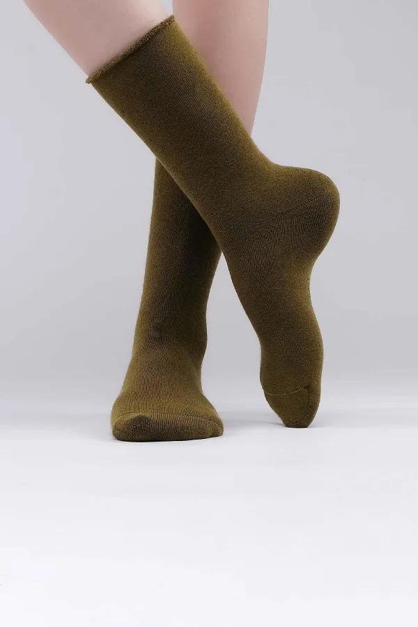 Mısırlı Kadın Organik Pamuklu Havlu Tekli Soket Çorap Haki