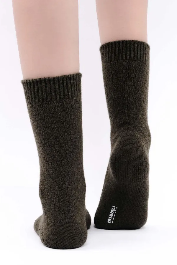 Chaussettes simples en laine de mouton égyptienne pour femmes, kaki