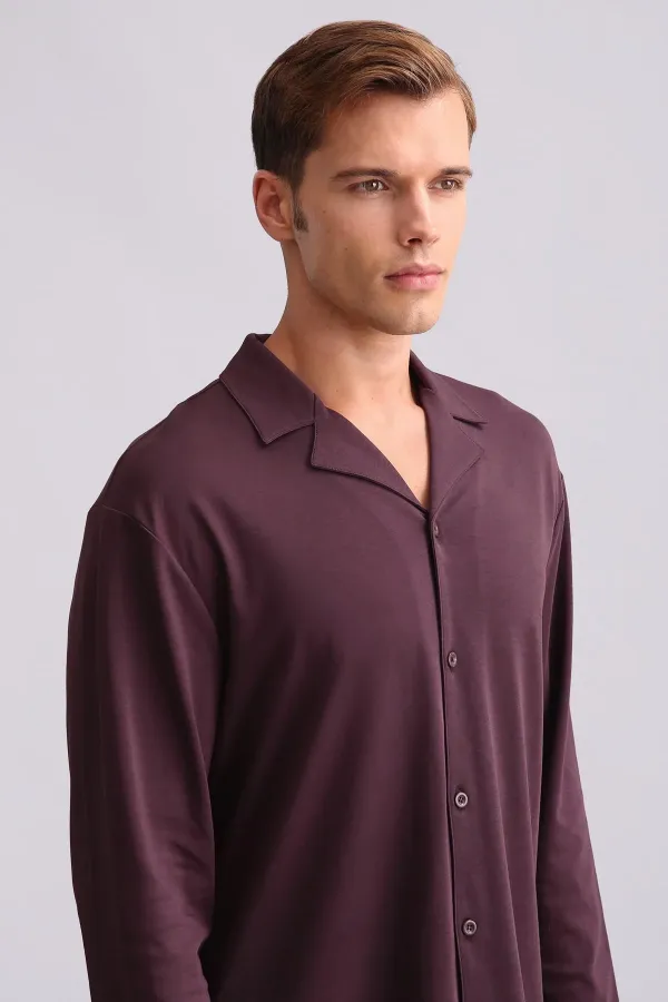 Ensemble chemise et pyjama en coton pour homme, bordeaux, style égyptien